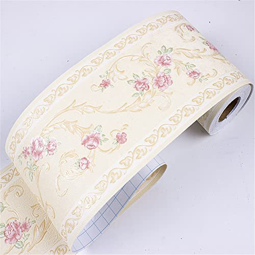 Guest Ruyunlai 10cm X 500cm Tapete PVC Bordüre Selbstklebend Wandbordüre Klebefolie Küche Fensterbank Folie Tapeten Badezimmer Dekoration Bordüren beige europäische Blume