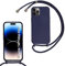 SLWYF Compatible with iPhone 14 Pro Max Crossbody Lanyard Case, Liquid Silicone Protective Phone Case with Strap Adjustable Neck Cord Necklace Soft Cover for iPhone 14 Pro Max, Navy blue