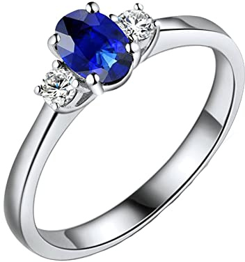 AMDXD Echter Schmuck, Damen Diamant Ring Weiß Gold 18K 750, Blau Saphir 0.55ct Eheringe Verlobungsring Solitärring Klassischer Frau Ring mit Diamant Gr.58 (18.5)
