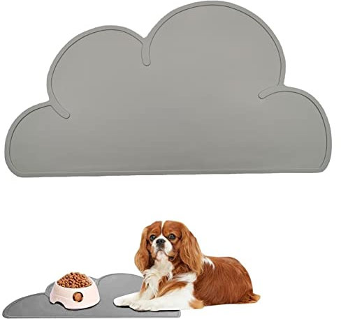 Tappetino Ciotola Cani e Gatti,Tappetino Sottociotola per Animali Domestici,Tappetino per Cibo in Silicone,Silicone antiscivolo,Forma nuvola,Grigio,48x27CM