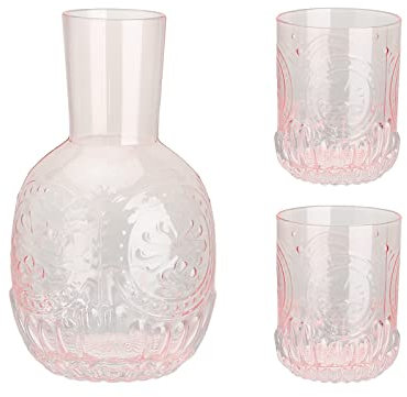 BestAlice Bedside Water Carafe and Glass Set, 1300ML (45 Oz) Vintage Nightstand Glass Carafe with 2 Pcs Cup, Glass Juice Mouthwash Bottle for Bedroom Bathroom