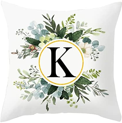 Dekokissenbezüge Alphabet Dekorative Kissenbezüge ABC Buchstabe Blumen Nachname Jahr Runde Vorderkissenbezüge Quadratische Kissenbezüge Sofa Couch Schlafzimmer Auto Stuhl Wohnkultur (K, One Size)