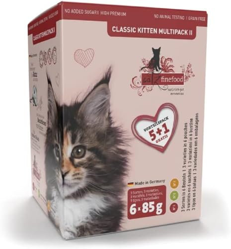 catz finefood Kitten Multipack I Comida húmeda para Gatos, Comida húmeda para Gatos jóvenes, sin Cereales y azúcar con Alto Porcentaje de Carne (6 Bolsas de 85 g)