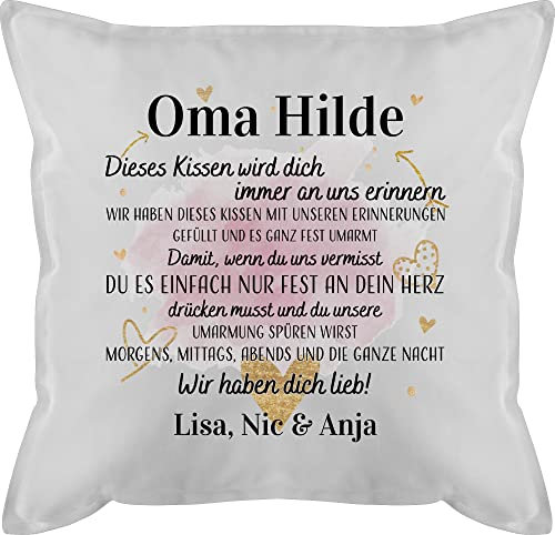 Kissen 50x50 - Großmutter - Geschenk für Oma Weihnachten Geschenkideen Omi - 50 x 50 cm - Weiß - personalisierte personalisiertes Grandma Herz sofakissen Personalisieren individuell Omas Hilde