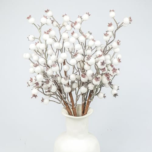 6 Tallos Artificiales de Bayas Blancas, púas de Bayas Blancas Burdeos, Ramas de Bayas de Acebo para decoración de árbol de Navidad, Manualidades, Boda, Vacaciones, Temporada, decoración de Invierno