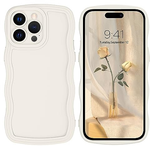 DOMAVER Case for iPhone 14 Pro with Cute Curly Wave 6.7 inch, Soft TPU Silicone Slim Fit Shockproof Phone Case for Girls Women Men, Full Body Protective iPhone 14 Pro Max Cover, White
