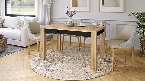 Design Esstisch Tisch Fonte ausziehbar 85 bis 130 cm, Farbe:Eiche Artisan - Schwarz matt