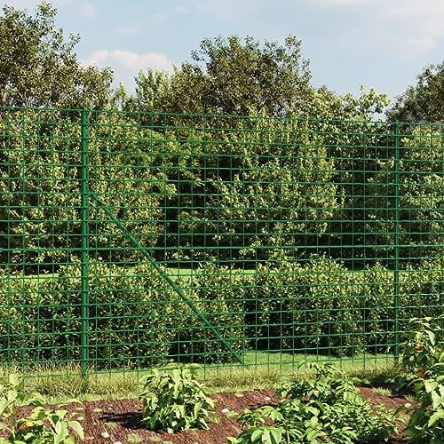 Homgoday Maschendrahtzaun mit Bodenhülsen Gartenzaun Teichzaun Steckzaun Gitterzaun Drahtzaun Tiergehege Zaunelemente Metallzaun Freigehege Zaun Grün 1,8x25 m