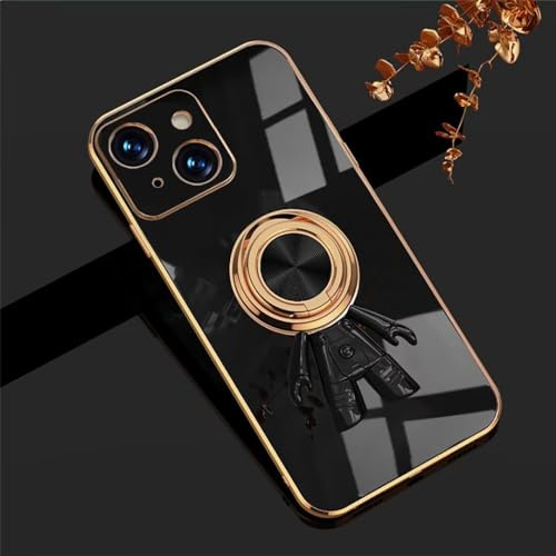 ATISIJIE für iPhone 15 6.1 Hülle,mit 360 Grad Ring Halter Schock Stoßfester Stoßfänger Schutzhülle mit Astronaut Cartoon Cover Hülle-Schwarz