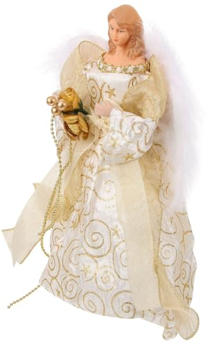 EXCEART Weihnachtsbaumspitze Engel Figurine Mit Plüschflügeln Dekorative Christbaumspitze Für Festliche Anlässe Familie Und Freunde
