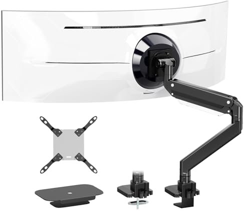 PUTORSEN 17-57 Zoll Monitor Halterung 1 Monitor, für Fernseher & Monitor bis 27 kg, Premium Aluminium Monitor Tischhalterung mit Gasfeder, Verstärkungsplatte, VESA Max bis 200x200
