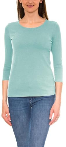 Alkato Camiseta con Mangas 3/4 con Escote Redondo para Mujer, Verde Mineral, XL