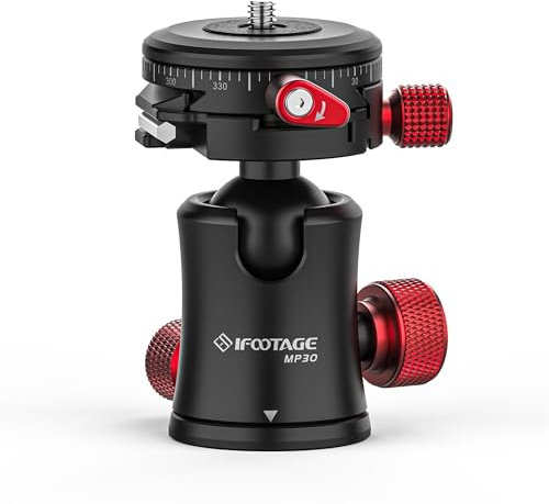 IFOOTAGE Ball Head Komodo MP30, Tripod Ball Head Mount 2 Asixs 360° Panoramic, Max Load 22lbs /10kg