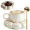 Keramikkaffeetasse mit Löffel süße Tassen Reisen Sonnenblumen Cloud Tasse mit Untertassen Kaffeetasse 200 ml Nachmittag Tee Tasse für Latte, Cappuccino Weiß