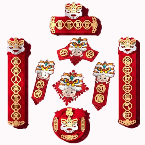 cotillons nouvel an 2024 nouvel an 2024Autocollants de porte de style chinois, décorations du nouvel an, couplets suspendus pour la fête du printemps(Color:4)