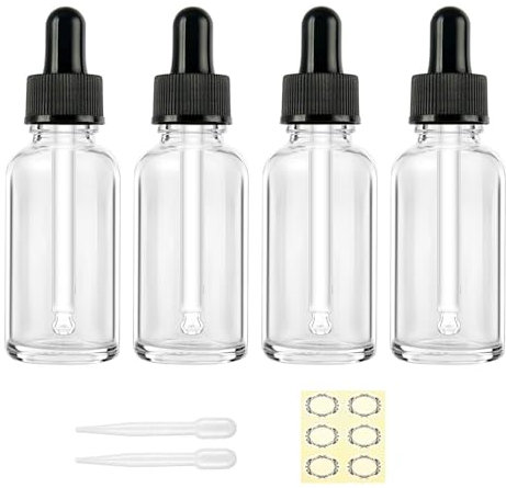 Apstaqeoo 4PCS 50ML Clear Glass Dropper Bottles - Empty Refillable Sample Bottle With Pipette for Essential Oil, Aromatherapy, Perfume, Laboratory - Black Cap