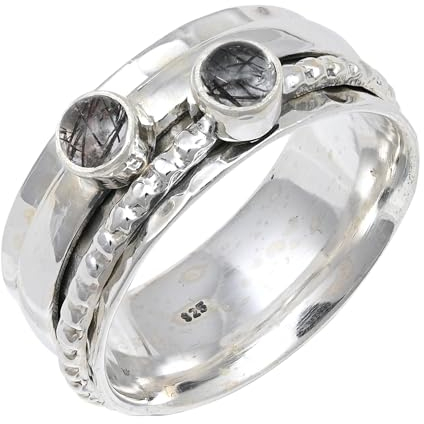 JEWELFORCE Rutilquarz Edelstein Spinner Ring 925 Sterling Silber Meditationsring Männer und Frauen Geschenkartikel handgefertigter Schmuck JSR-155M_49 (15.6)
