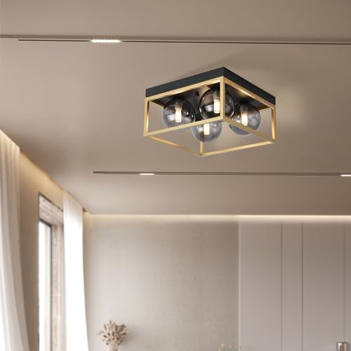 lux.pro Deckenleuchte Widnes Deckenlampe 4 x G9 Metall Glas Wohnzimmerlampe mit Kugelschirm 4-flammig Esstischlampe Schwarz/Goldfarben