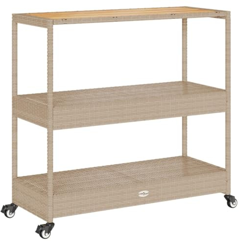vidaXL Carrito de Bar 3 Niveles ratán PE y Madera Maciza Acacia Beige, Carro Camarera, Carrito de Cocina, Carro de Bar, Carro de Bebida