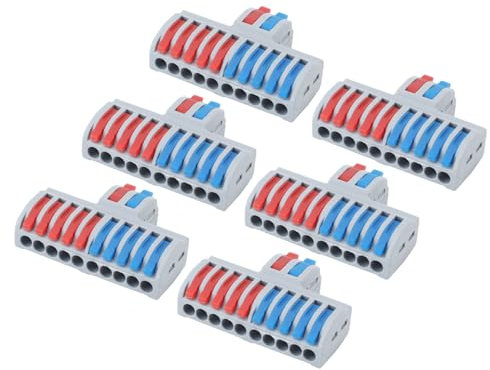 Morsettiere su Guida DIN 6 Pezzi, Morsettiere 2 in 10 Uscite, Connettori per Cavi Elettrici di Giunzione Fai-da-te, per Cavi Elettrici