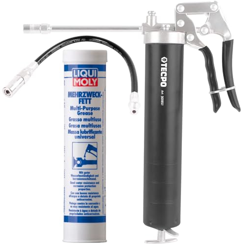 TECPO Einhand-Fettpresse mit Schlauch und Mehrzweckfett Lithiumfett, 400g