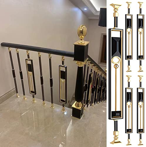 GArcan 95 cm schwarzgoldene Treppengeländer aus Aluminium, Geländer-Spindelpfosten für Dachdecker, Dachboden, Villa, Innen- und Außenbereich, mit Schraubensatz und verstellbaren Halterungen, Basisv