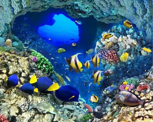 ZEZILE Custom 3D Flooring Underwater World Tropical Fish Vinyl Floor Stickers Bathroom Waterproof Self-adhesive PVC Flooring