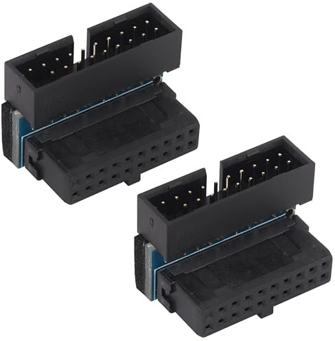 AAOTOKK 2-Unidades de 90 Grados 20 Pines Adaptadores,USB 3.0 ángulo Recto Macho Hembra USB 3.0 20 Pines de Tablero de Adaptadores de Potencia Extendida,para la Placa Base.(Arriba/Negro-20pin)