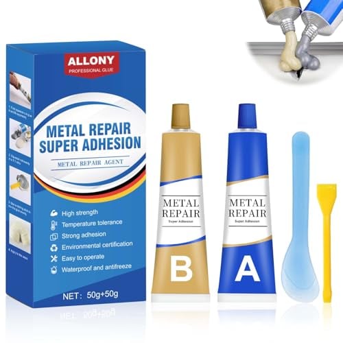 Allony Bicomponente per Metalli, Stucco Metallico, Metallo Liquido, Resistenza Alle alte Temperature, Adatto per la Riparazione di Acciaio Inossidabile, Alluminio e Altri Adesivi per Saldatura - 100g