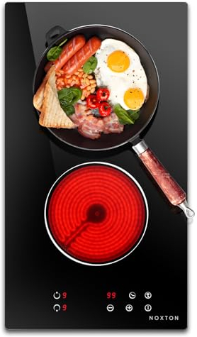 Noxton Piano Cottura 2 Fuochi, Piani Cottura 30cm in Vetroceramica Cucina, Fornello Elettrico 2 Piastre per Maggior Pentola, Piastra Elettrica con Toccare, Timer e Serratura di Sicurezza