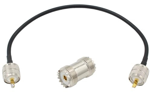 exgoofit PL259 UHF Male to Male RG58 Coaxial Cable, 12 inch UHF Jumper Cable and SO239 Female Coupler for HAM & CB Radio,Antenna Analyzer,Dummy Load,SWR Meter
