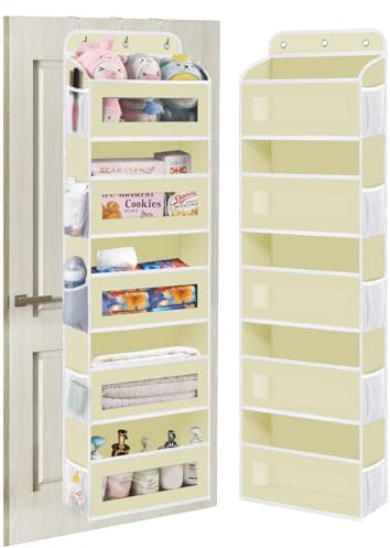 KYEVIS Hängeorganizer Tür mit 5 Fächern, Tür Hängeregal mit Klarsichtfenster, Faltbarer Hängeorganizer Camping, Tür Organizer für Bad, Schlafzimmer, Küche, Wohnheim(Beige)