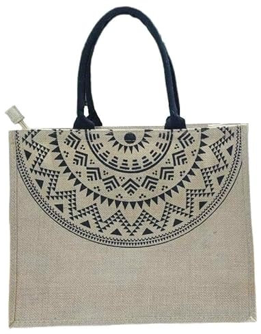 Ardorion Jute Tasche mit Reißverschluss und Innentasche Groß Shopper Bag Wasserdicht Einkaufstaschen Jutebeutel Strandtasche Handtasche Geschenktasche (schwarz)
