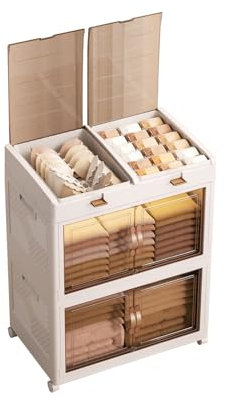 MECOLOR Contenedores de almacenamiento grandes de plástico de 154 litros con ruedas y tapas, organizador plegable apilable para armario, ropa, dormitorio, caja de almacenamiento multiusos (3 capas)