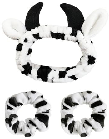 1 Bandeau D’Élément De Vache Et 2 Attaches De Cheveux D’Élément De Vache, Accessoires De Cheveux D’Animaux Mignons, Accessoires De Cheveux En Peluche Douce, Accessoires De Cheveux Élastiques