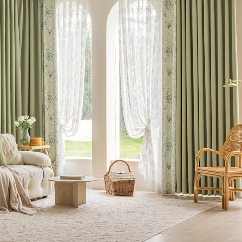 Aotiwe Vorhang Blickdicht Verdunkelung, Boho Vorhang Fenster Patchwork Grün Gardinen Küche Scheiben Chenille 2er Set 137 x 214cm