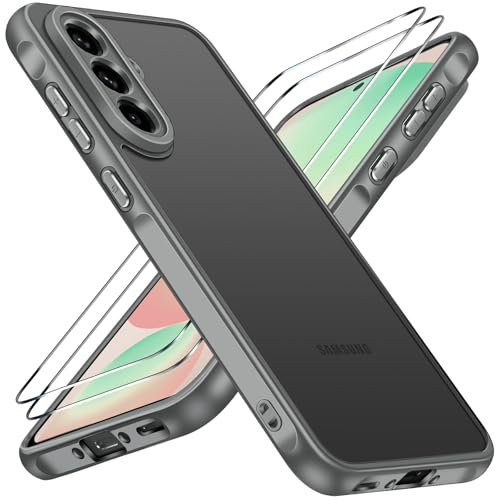 ivoler Funda Mate Gris para Samsung Galaxy A56 5G con 2 Piezas Cristal Templado, [Protección Lente Cámara] [Protección Militar] Carcasa Protectora Antigolpes Trasera Translúcida Antihuellas Case