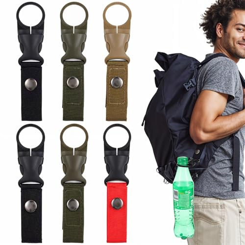 Oruola 6 Stück Flaschenhalter Gürtel,Nylon Flaschenhalter Clips,Getränkehalter Gürtel für Outdoor Aktivitäten,Wasserflaschenhalter für Camping Wandern Reisen Angeln,Schwarz,Grün,Rot,Khaki
