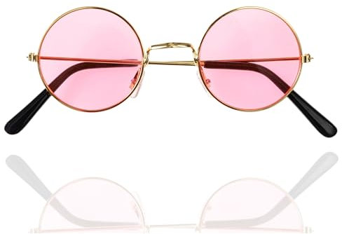 FASCHINFEVER Occhiali hippie come John Lennon anni '70 anni '80 – occhiali da sole rosa rotondi – accessori per carnevale e carnevale