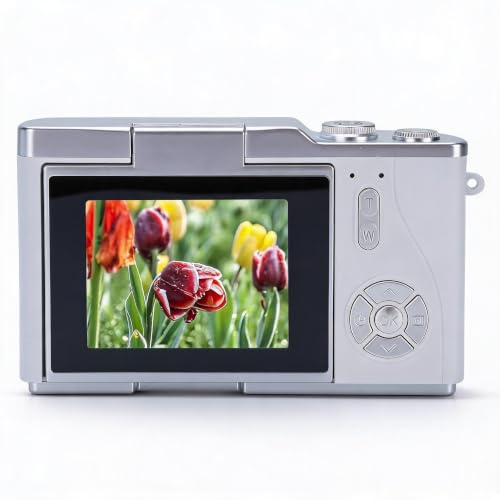 Digital Camera, 1080P 48MP HD Flip Screen Micro Single Vlog Camera with 8X Zoom, Compact Small Camera for Boys Girls Kids (White)