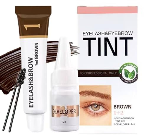 Eyebrow and Eyelash Set,Brown Eyebrow Color Cream,Eyebrow Dye Kit,Lasts Up to 4 Weeks,Formula Brow Tint with Brush,Brown eyelash dye