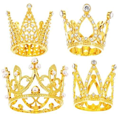 Apausvcm 4 Stück Mini Krone Kuchen Topper,Gold Krone Tortenaufsatz,Prinzessin Krone Cake Topper Deko,Kuchendekoration Perle Goldene Krone,für Kinder Braut Hochzeit Royal Thema Geburtstag Party