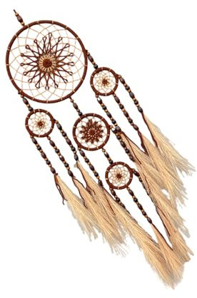 Elegante Makramee-Traumfänger mit Pampasgras und Holzperlen, Wandbehang, Ornament für Wohnzimmer, Schlafzimmer, Dekoration