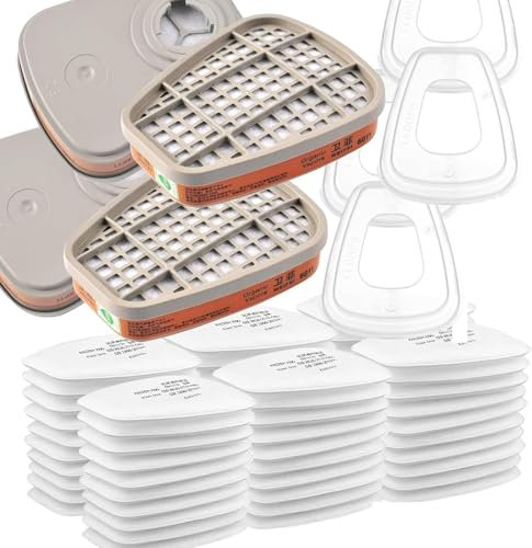 HOLULO Cartuccia filtro per respiratore, 60 filtri in ovatta + 4 filtri e 4 tappi per mascherine 3M™ 6000/6800/7000 e FF 400