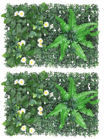 2pcs Paneles de pared de plantas artificiales 60x40cm, plantas verdes artificiales para pared, decoraciones de plantas realistas para interiores, exteriores, paredes, balcones, jardines, bodas.