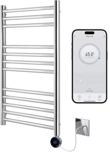 Boston Electric WiFi Heated Towel Rail Stainless Steel 500mm W x 800mm H | Smart WiFi Controlled, Rust-Resistant, 7 Day Programming, App Compatibility