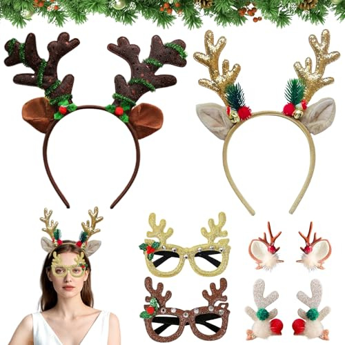 Zkaoai Weihnachts Kopfschmuck, Weihnachten Haarschmuck mit Glöckchen, Weihnachtsstirnband, Weihnachten Haarreif für Kinder Erwachsene, Kopfschmuck Weihnachten Party Zubehör