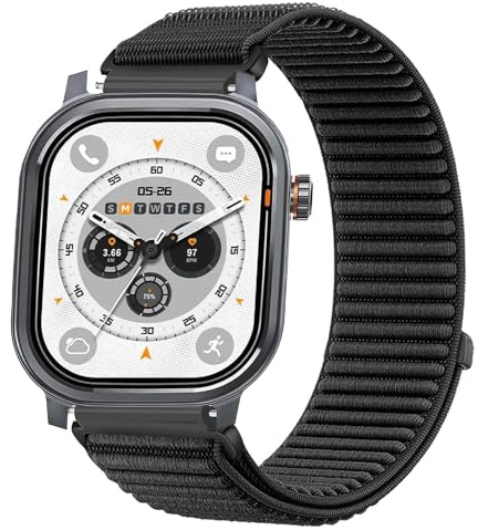 GIOPUEY 22mm Armband Kompatibel mit Kospet Pulse, Nylon Ersatz Outdoor Sport Loop Uhrenarmband Geflochtenes Armband Strap Band - Black
