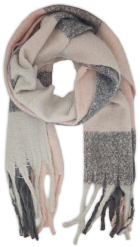 styleBREAKER Sciarpa a maglia da donna con motivo a quadri colorati e lunghe frange spesse, caldo inverno, stola 01017138 | Sciarpa 50x190 cm, bordi 18 cm, 80% viscosa 20% lana, calda, drappeggiabile come stola.