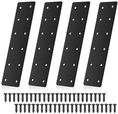4 Stück Edelstahl Flachverbinder Schwarz, MetallverbinderFlacheisen Gelocht Verbindungsplatten Lochplatte Holzverbinder für Verbinder Holz Möbelreparaturn mit 48 Schrauben Möbel DIY Projekte